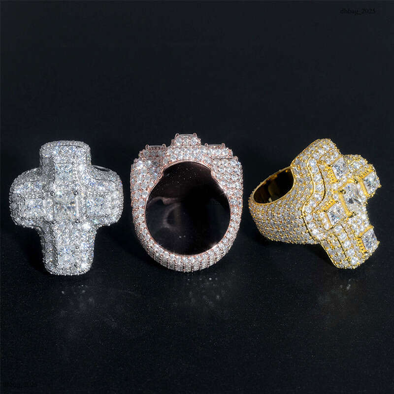 ICED OUT Silver Moissanite Cross Hip-Hop Ring Fashion Trendy Essential