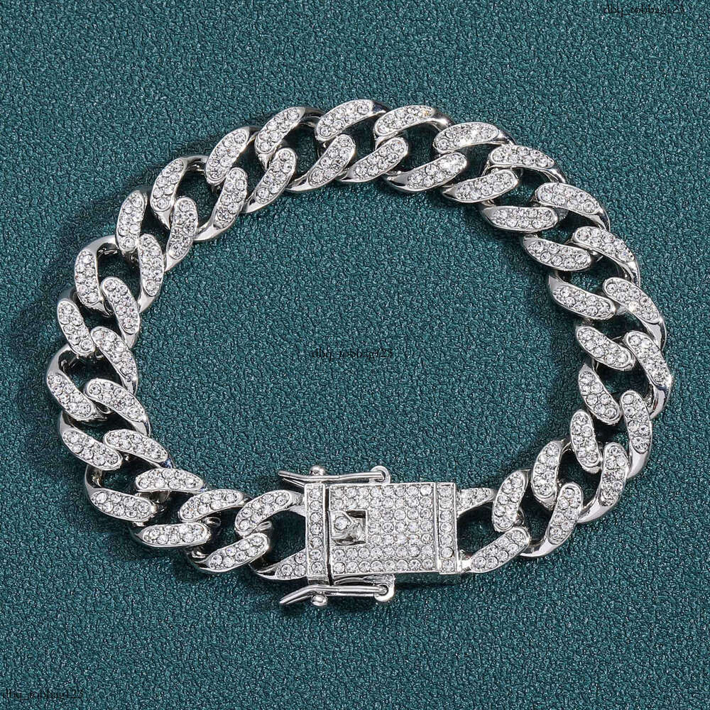 13mm Full Dia Cuban Chain Classic Alloy Personality Trendy Men's Hip Hop Bracelet