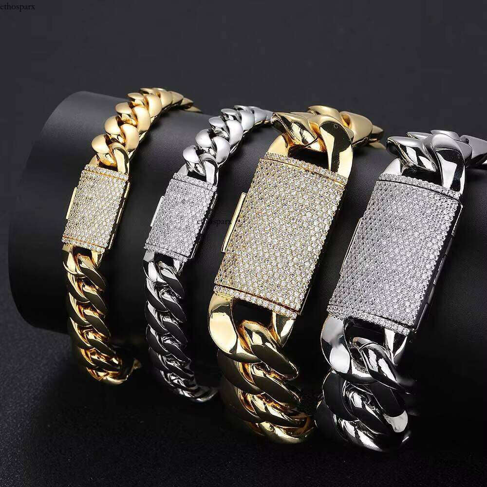 Wholesale Gold Plated Brass Chain Bracelet Heavy Solid Miami Cuban Link Hip Hop Dia Clasp for Women