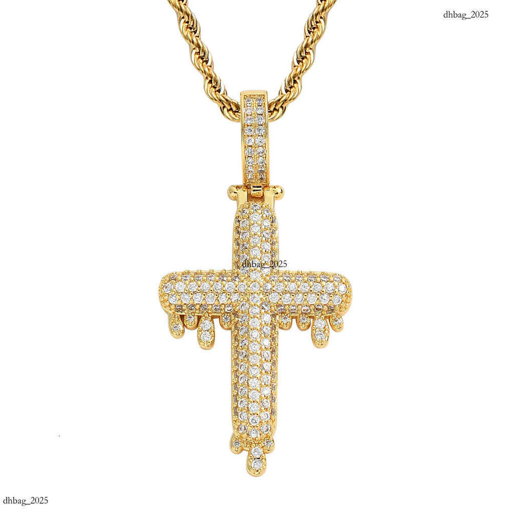Necklace Water Drop Micro Paved Moissanite chain Unisex Cross Pendant Hip Hop Accessories