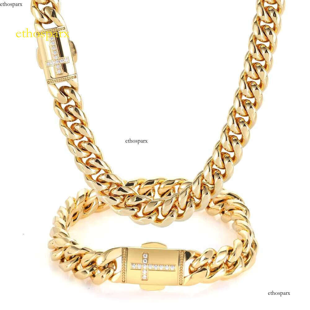 NUOYA 12mm Iced Clasp Sier Miami Stainless Steel Cuban Link Chain Jewelry Necklace