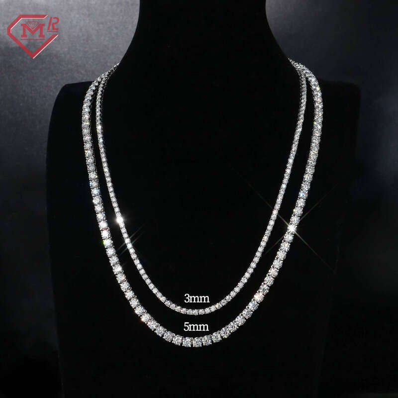 Sterling Sier Necklace 5mm Womens Vvs Iced Out Dia Moissanite Tennis Chain