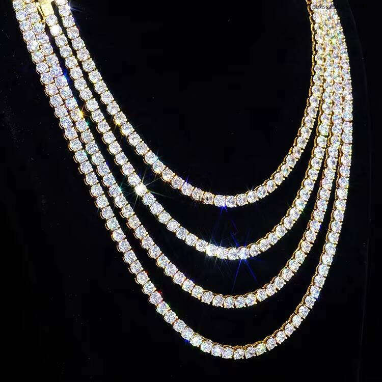 Ready to Ship White Gold Plated Sterling Sier Moissanite Dia 3mm--5mm Bracelet Necklace Tennis Chain Jewelry