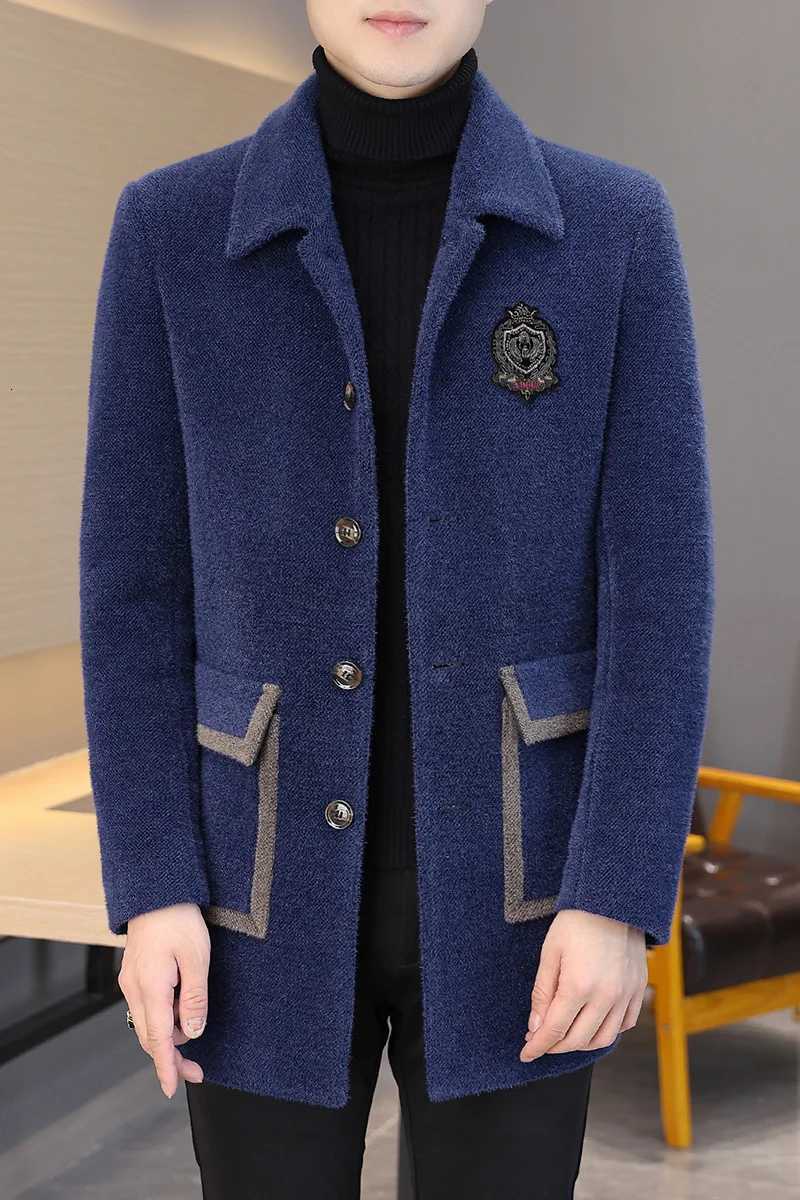 2022 Winter Imitation Mink Velvet Wool Blends Jacket Men Casual Business Long Coat Social Streetwear Slim Overcoat Windbreaker XJ250809