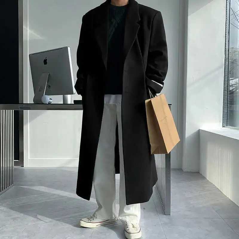 IEFB Korean Style Mens Wool Coats Single Breasted Solid Color Overknee Thickened Male Windbreakers Spring Tide 2025 9C7831 XJ250809