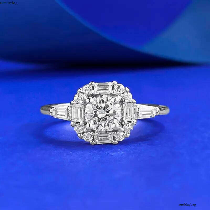Ins Top Sell Gorgeous Sparkling Wedding Rings Jewelry Genuine 100% Sterling Sier Round White Lab Moissanite Dia Party Eternity Women Bride Ring Gift