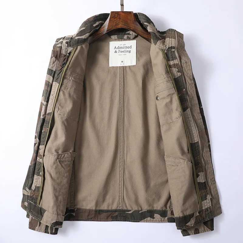 New Arrival Denim Retro Cargo Jacket For Men Outdoor Multi Pockets Camo Casual Fashion Hiking Coats Uniform Stand-up Collar Coat W250809