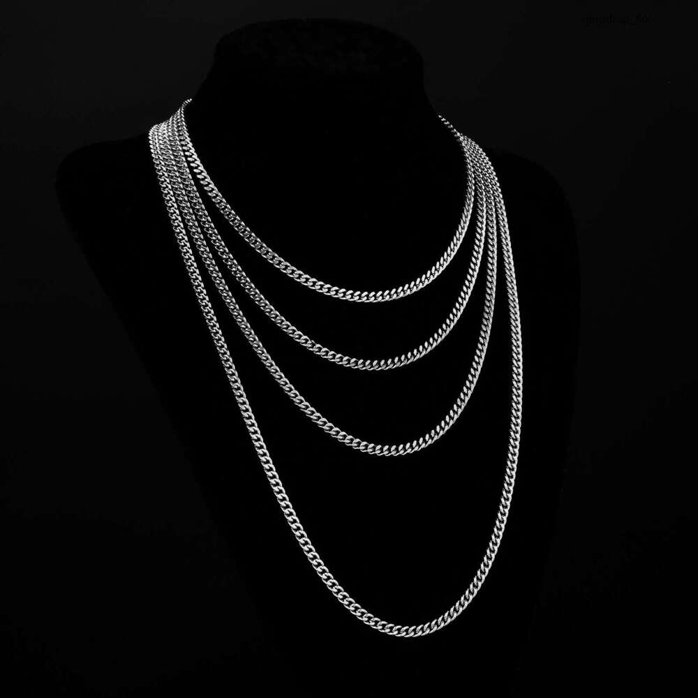Hip Hop 3-5MM Six-Sided Polished Sterling Silver Cuban Chain Color-Retaining Electroplated Men's Necklace