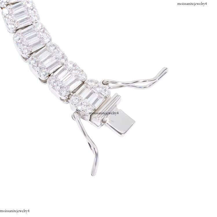 New Design 9mm Fashion Jewelry Sterling Sier GRA Baguette Moissanite Cuban Tenins Chain Necklace for Hiphop Men