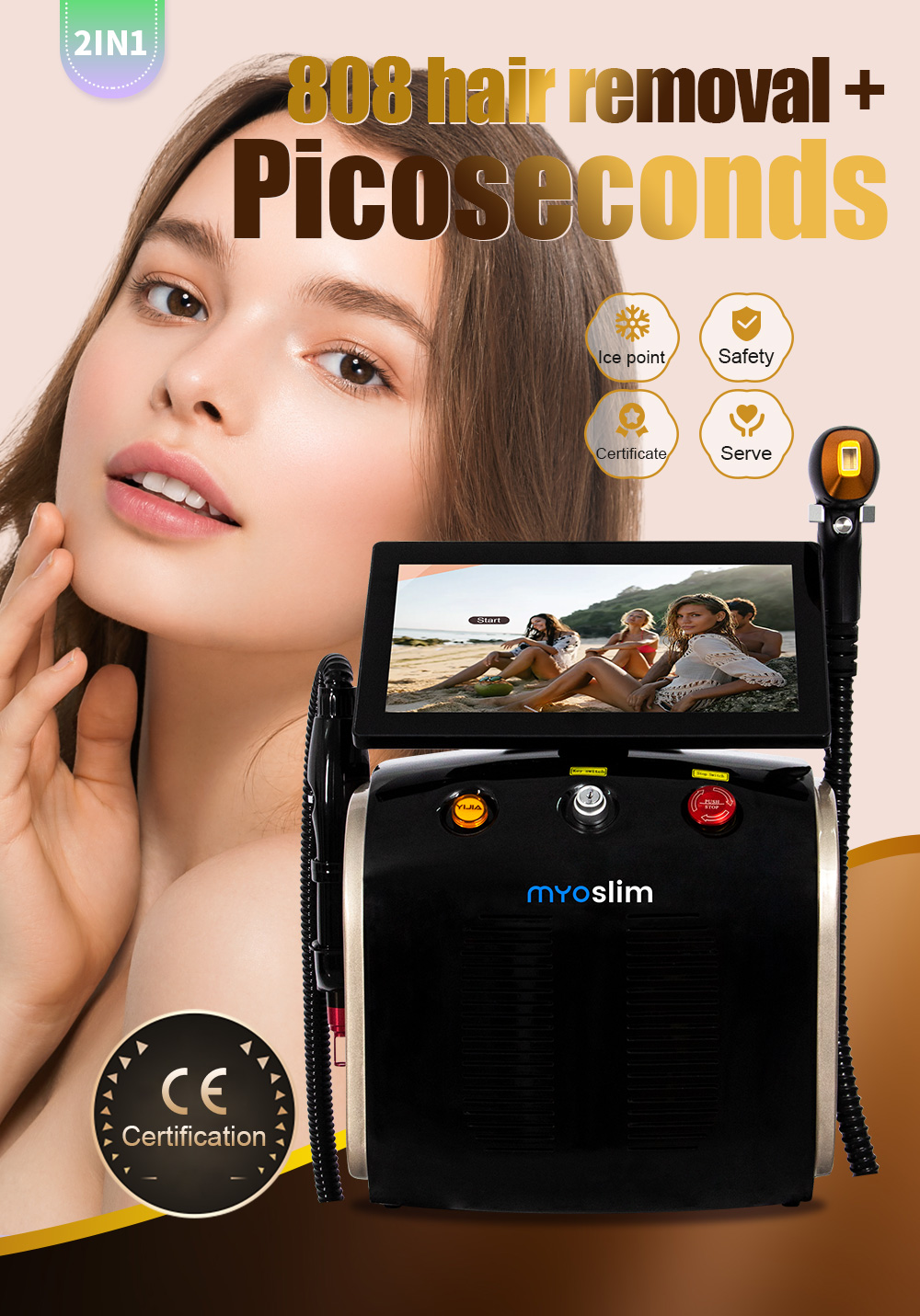 2in1 Titanium Ice Platinum Diode 755 808 1064nm 3 Wavelength Laser ND:YAG Machine Painless Hair Removal Machine