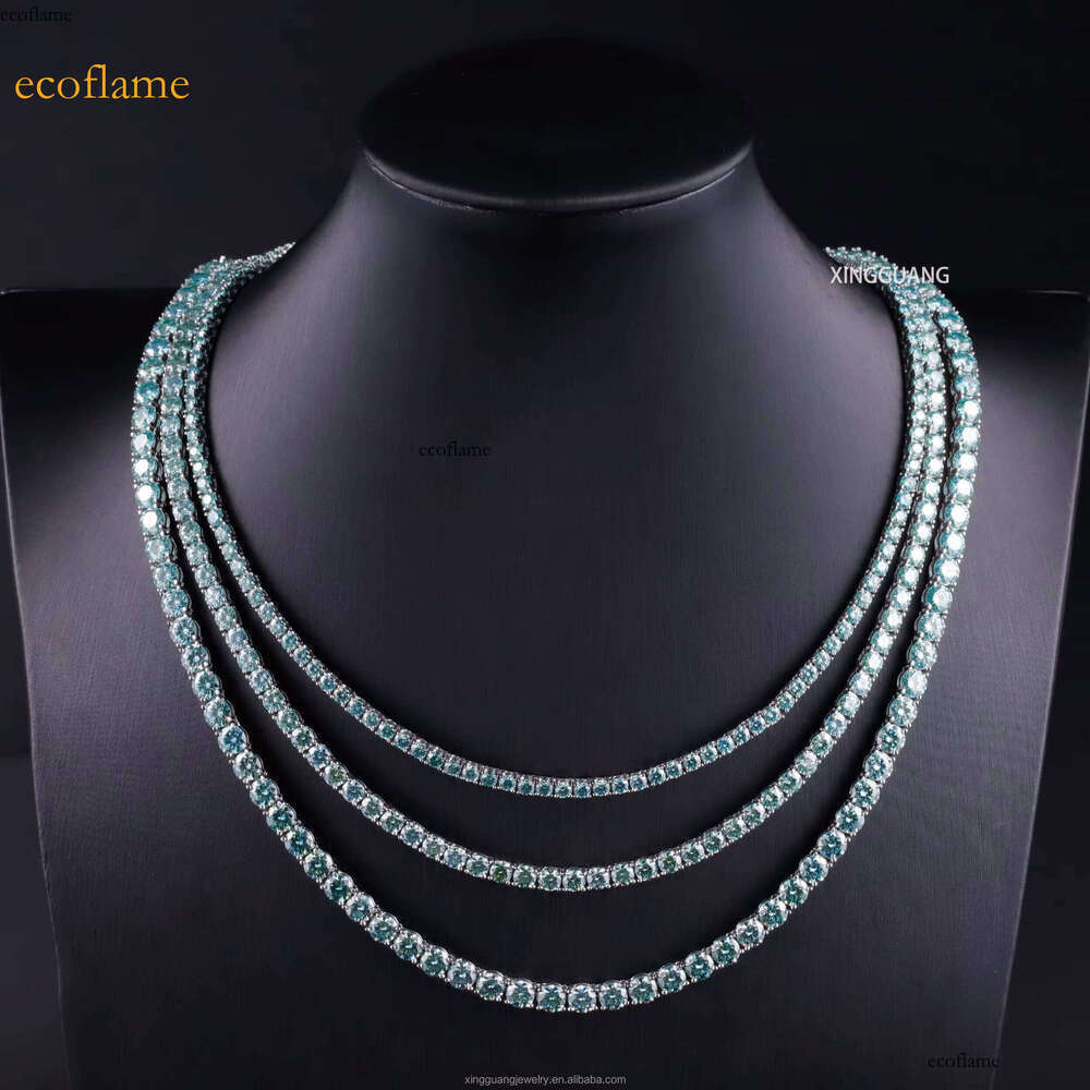Hot Sale 3/4/5mm Fancy Green Blue Dia S Sier Women Men Hip Hop Bracelet Necklace Moissanite Tennis Chain Jewelry