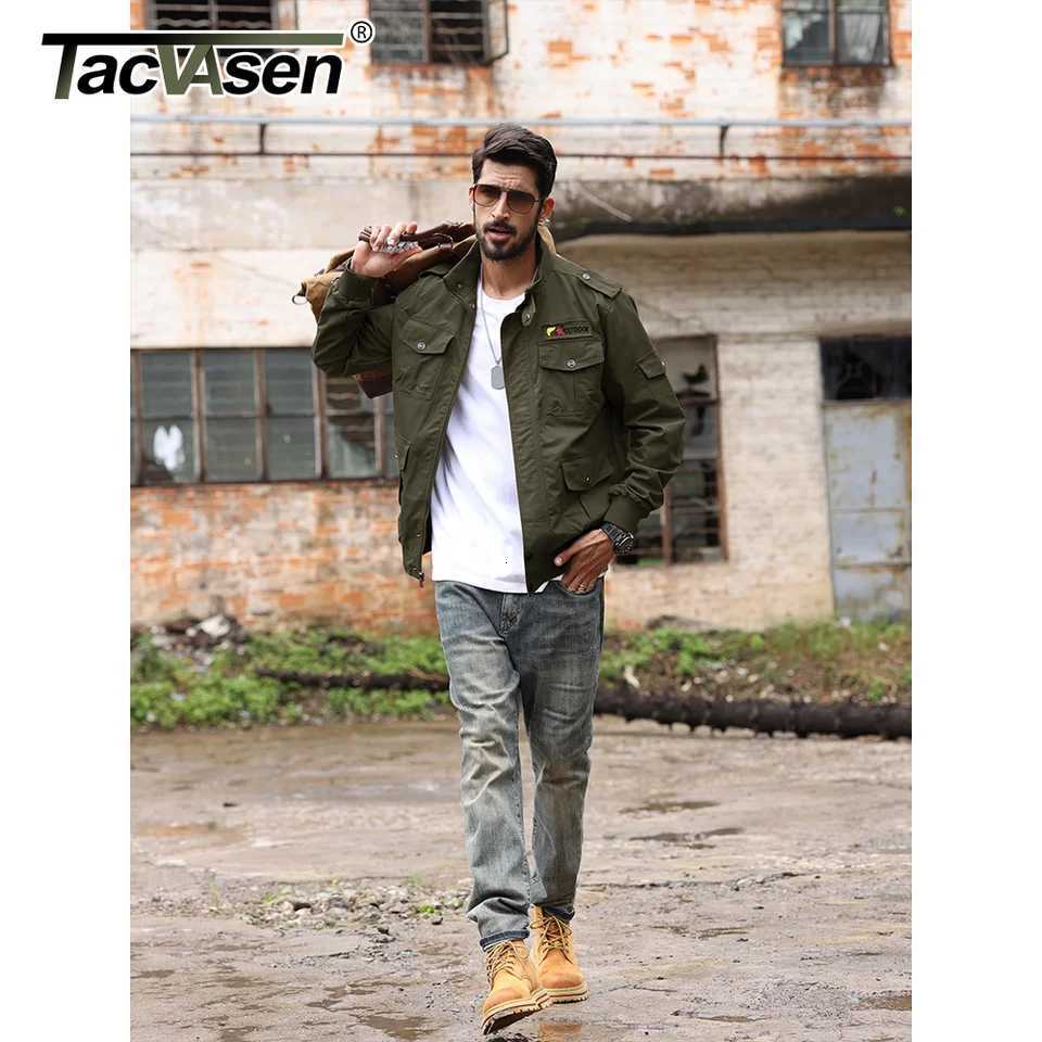 100% Cotton Retro Cargo Jacket Mens Full Zip Stand Collar Cotton Jackets Spring Autumn Lightweight Working Jacket Outwear Male W250809