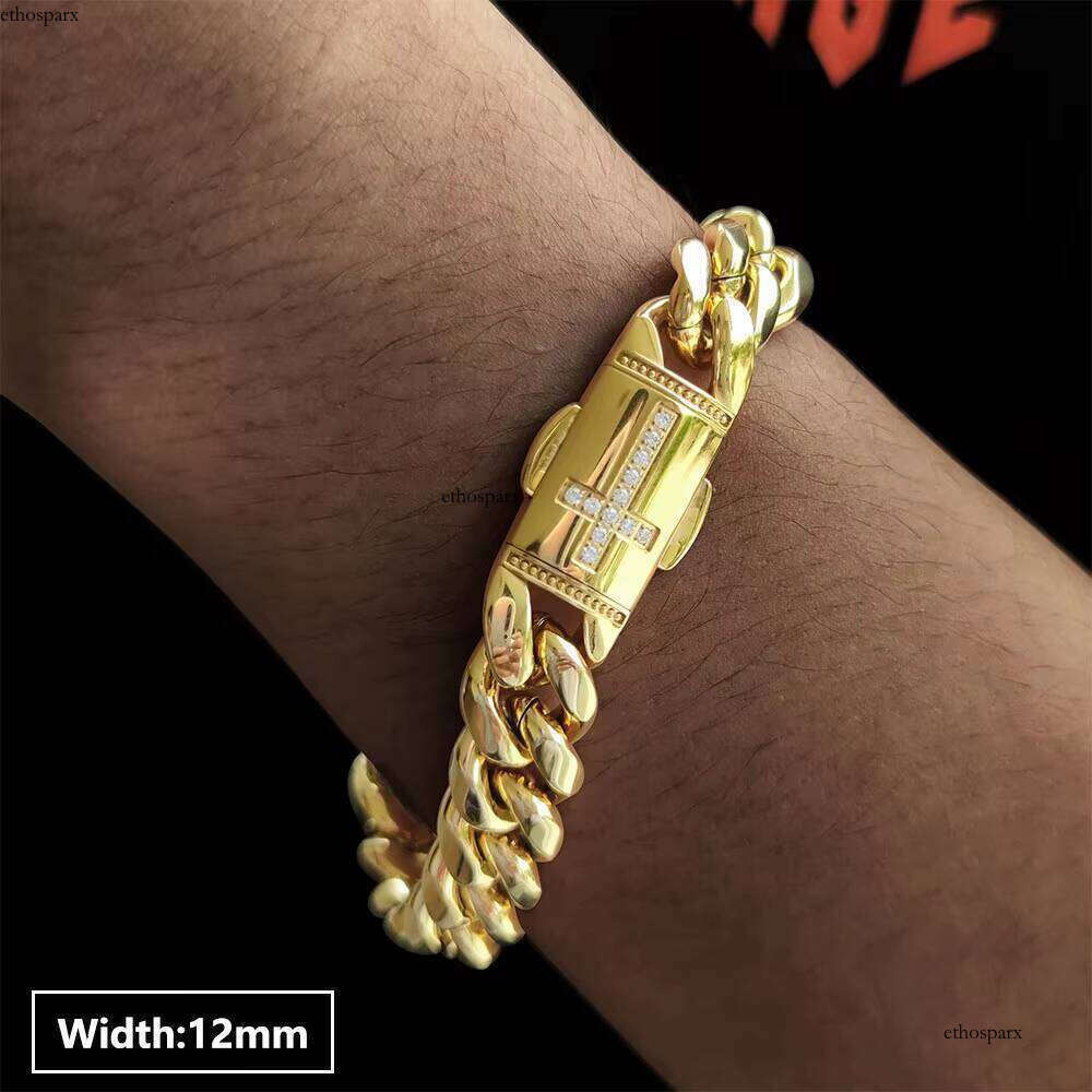 Stainless Steel Men Cuban Link Bracelets Hip Hop Sier Dia Cross Bracelet