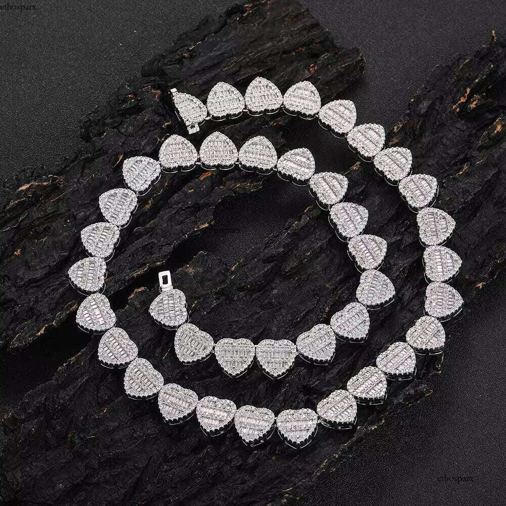 12mm High Quality VVS1 Moissanite Clustered Sterling Sier Heart Shape Dia Tennis Chain for Women