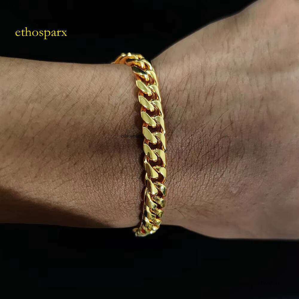 Hip Hop Stainless Steel Jewelry Men Gold Plated Chain Cuban Link Bracelet Women