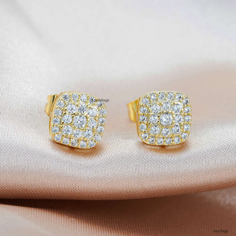 INS Style Sier Moissanite Stud Unisex Classic Square 8.2mm Trendy Earrings Accessories