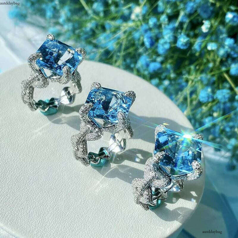 Choucong Brand Vintage Square Lab Aquamarine Promise ring Sterling sier Party Engagement Wedding Band Rings for women Bridal Fine Jewelry For Lover Gi