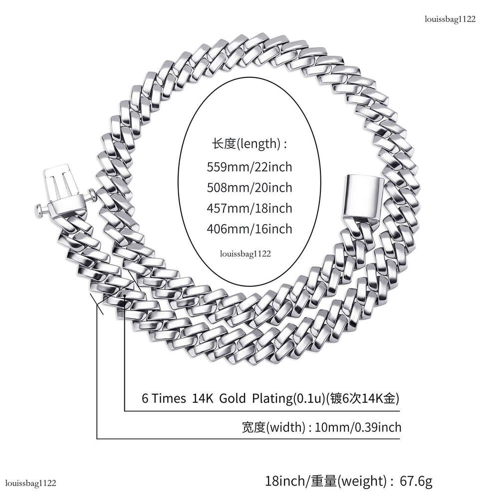 10/12/18mm Dia Chain Smooth Surface Unisex Cuban Necklace Hip Hop Personality Trendy Bracelet