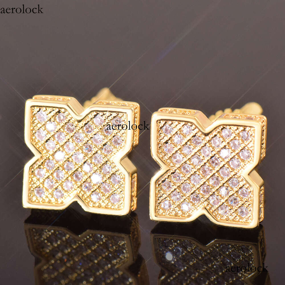 Tingjie Hip-Hop Jewelry Zircon Classic Lucky Four-Leaf Clover Square Simple Style Women's Earrings