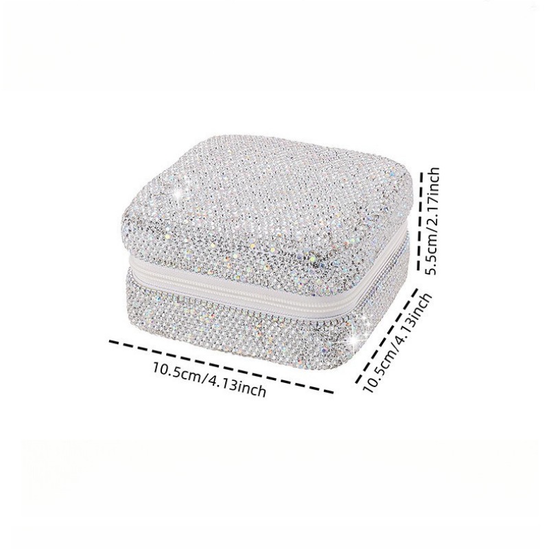 Elegant Diamond Decorated Storage Container with Mirrored Interior for Jewels