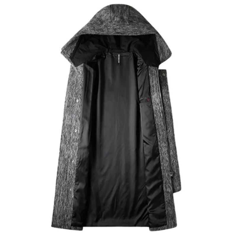 High Quality Woolen Coats Men Autumn Winter Long Hooded Wool Trench Coats Male Thick Warm Solid Business Casual Outerwear Coat Man XJ250809