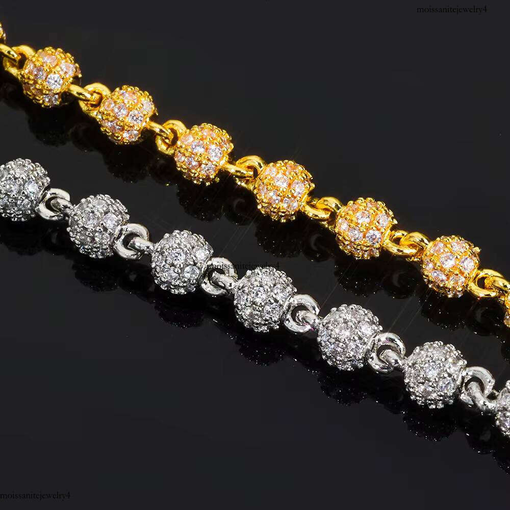 NUOYA 4mm Miami Cuban Chain Sterling Sier Round Bead VVS Moissanite Iced Out Hip Hop Necklace