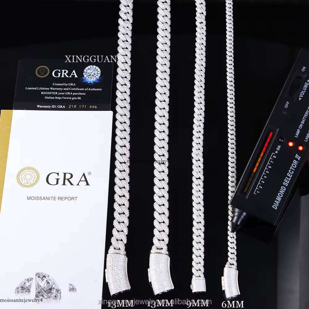Hot Sale High Quality Hip Hop Necklace Bracelet 9MM Sier Iced Out VVS1 Moissanite Cuban Link Chain