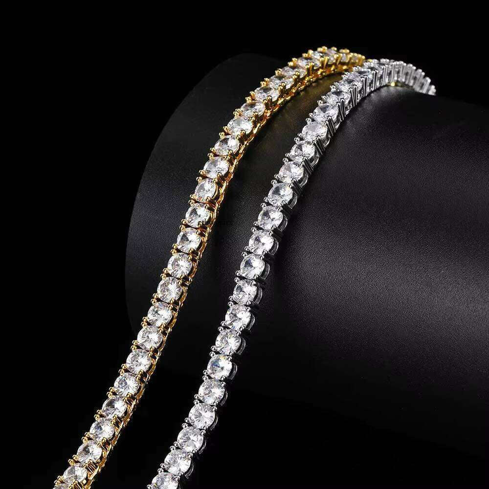 Hip Hop 5mm Iced Out Dia Bling Tennis Chain Necklace Women Gold Plated Brass Fine Jewelry for Party Gift