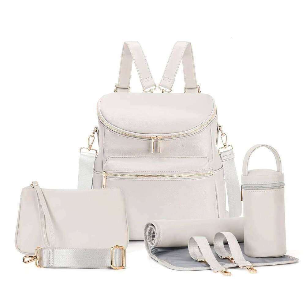 Baby Diaper Backpack Solid PU Leather Mummy Maternity Bag Large Capacity Travel Back Pack Stroller Bags with Changing Pad