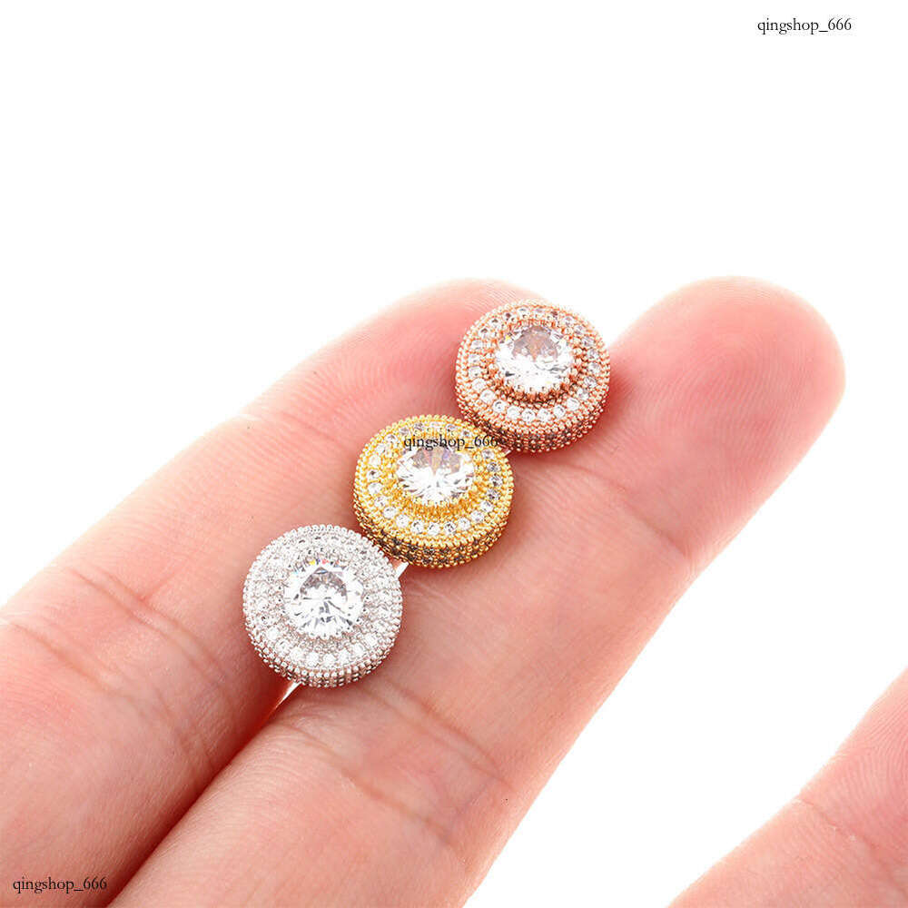 INS Round Full Zircon Hip-Hop Sier Needle Personality Unisex Trendy Earrings Jewelry