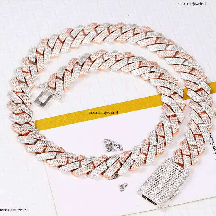 20 mm Wide 4 Rows 2tones Hip Hop Moissanite Cuban Chain Sterling Sier Gold Plate Fine Jewelry Necklaces Bracelets