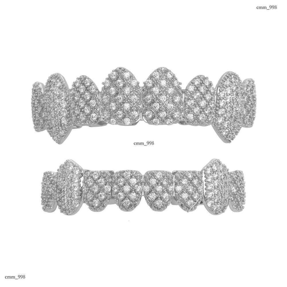 Sharp Eight Full Dia Sterling Silver Inlaid Zircon Grills Hot Hip Hop Teeth Jewelry
