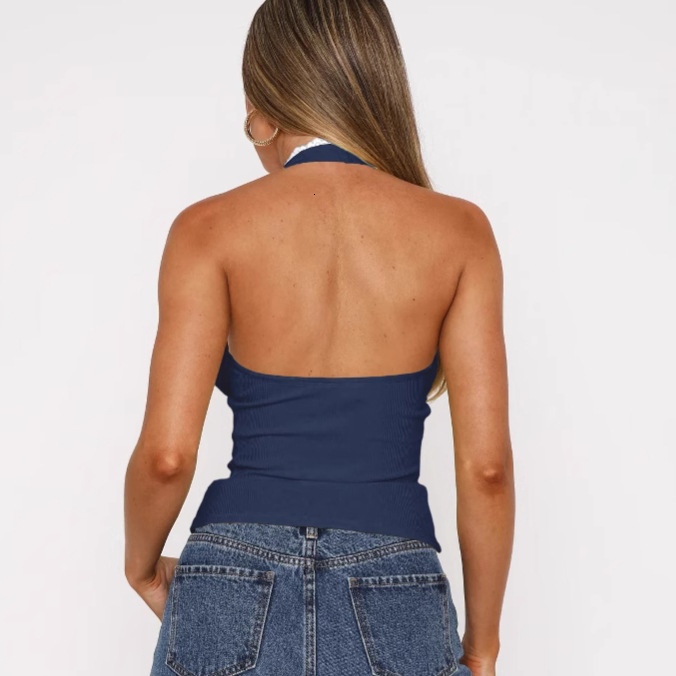 Spicy Girl Short Beauty Back Top Pure Desire Tie Bowknot Halter Neck Camisole Inner Wear for Women Summer