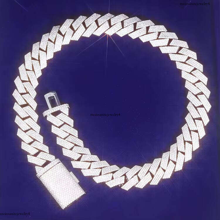 Heavy 4rows 20mm Width Link Solid Sier GRA Certificate Moissanite Hip Necklace Rapper Cuban Chain