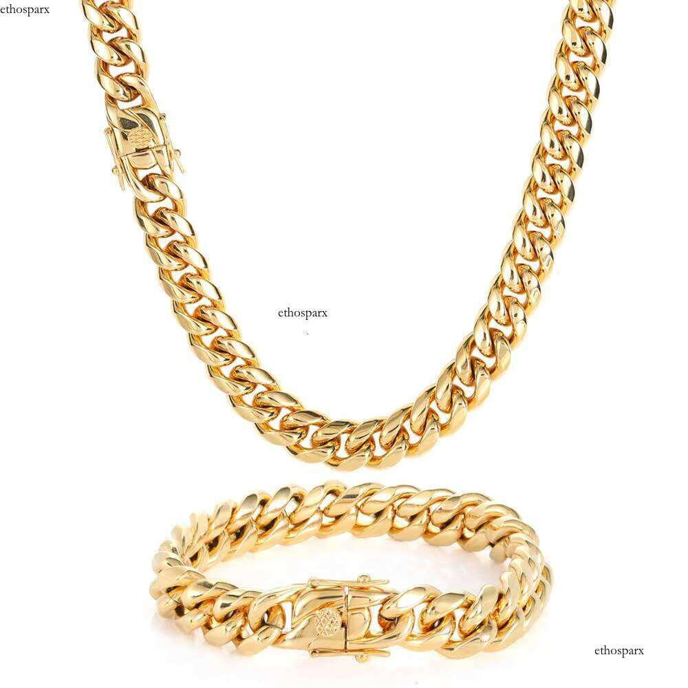 New High Polish Link Gold Plated Stainless Steel Necklace Miami Cuban Chain for Men