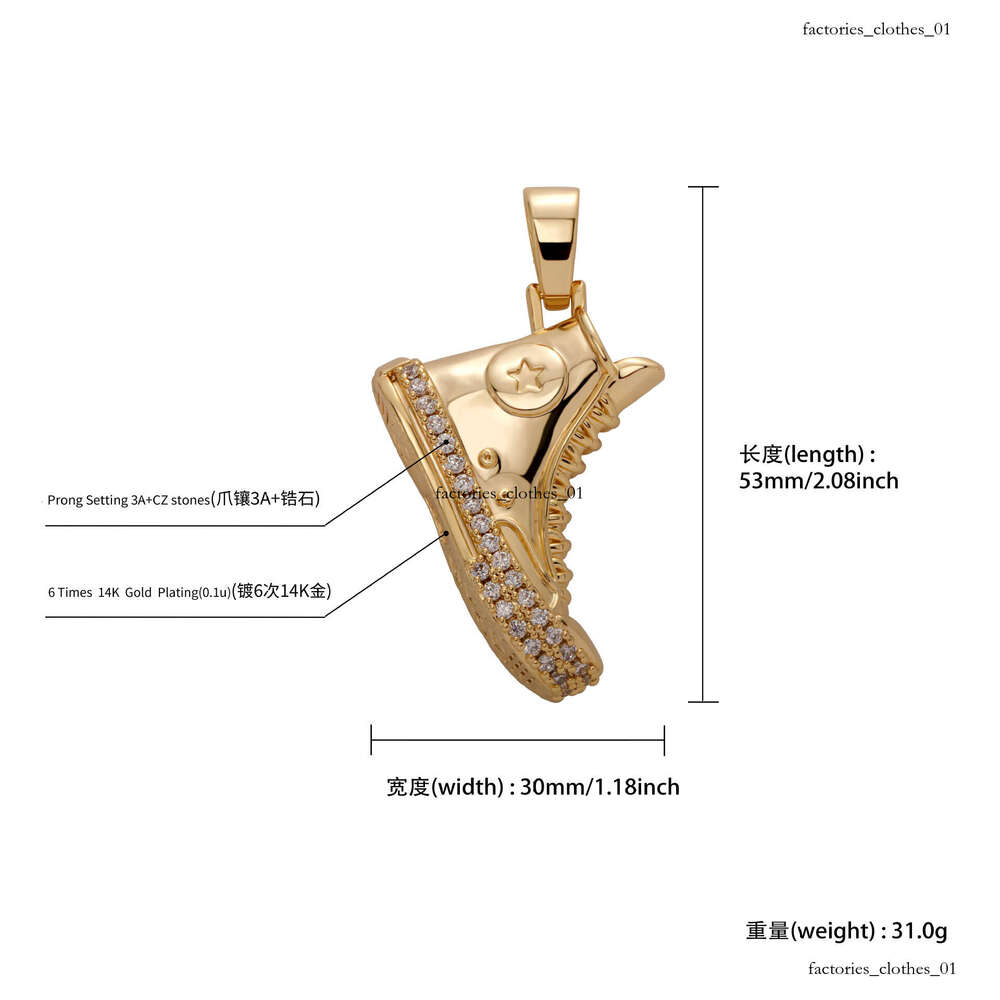 New Hip-Hop Pendant Full Dia Sneaker Necklace Sterling Silver Inlaid Moissanite chain Personality Unisex Accessories Hoodie Chain
