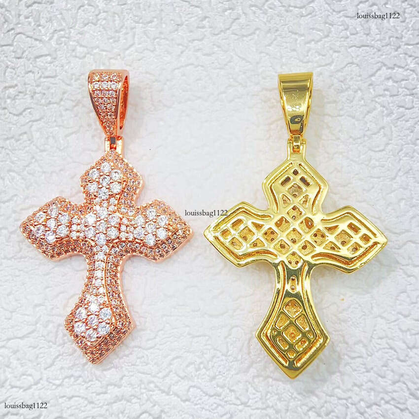 Personalized Full Sterling Silver Inlaid Moissanite chain Cross Hip Hop Jewelry Unisex Necklace Pendant