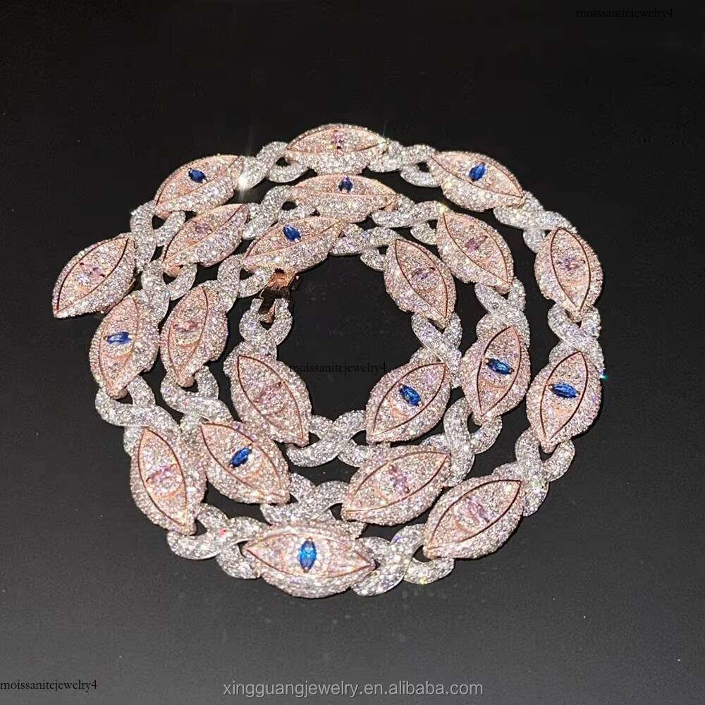 Customized Sapphire Eye Chain Infinity Links Necklace Cuban Link Rose Gold Plated Sier Moissanite Chains for Men