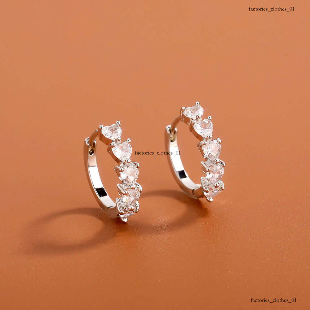 Heart-shaped Hoop Sterling Silver Zircon Bling Unisex Personality Fashion Hip-hop Earrings