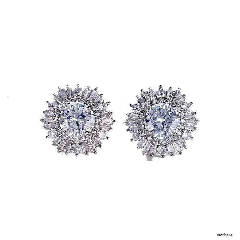 Sparkling Drop Ship Stud Earrings Jewelry Sterling Sier Round Cut White 5A Cubic Zircon Party Eternity Women Wedding Snow Flower Earring Gift