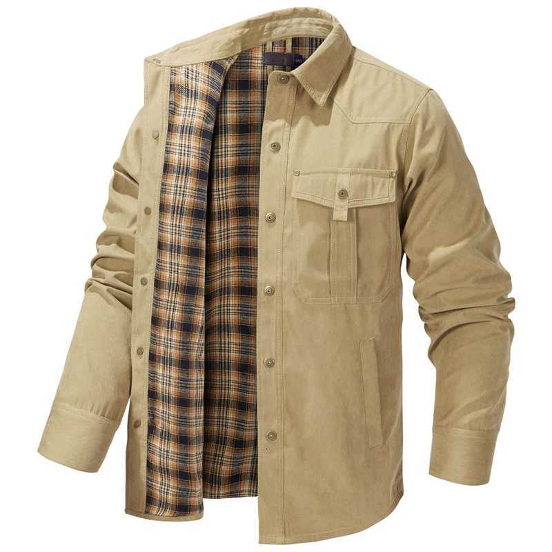 Spring Autumn Mens Flannel Plaid Shirt Jacket Casual Men Retro Lapel Cotton Warm Shirts Men Tactical Windbreaker Jacket Clothing W250809