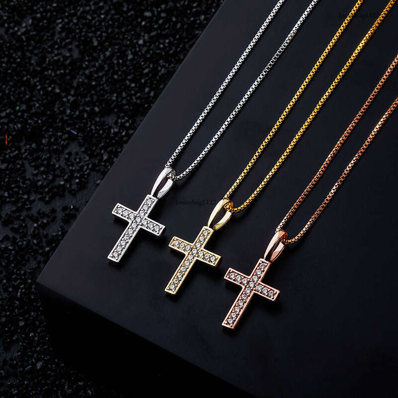 New Sier Full Moissanite chain Cross Hip-Hop Pendant Personality Versatile Necklace Jewelry