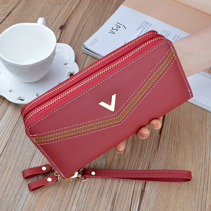 New Women's Wallet Long Double Zipper Clutch Fashion Color Block Large Designer Bag Capacity Double Layer Wallet Luxury Bag Coin Purse Phone Bag