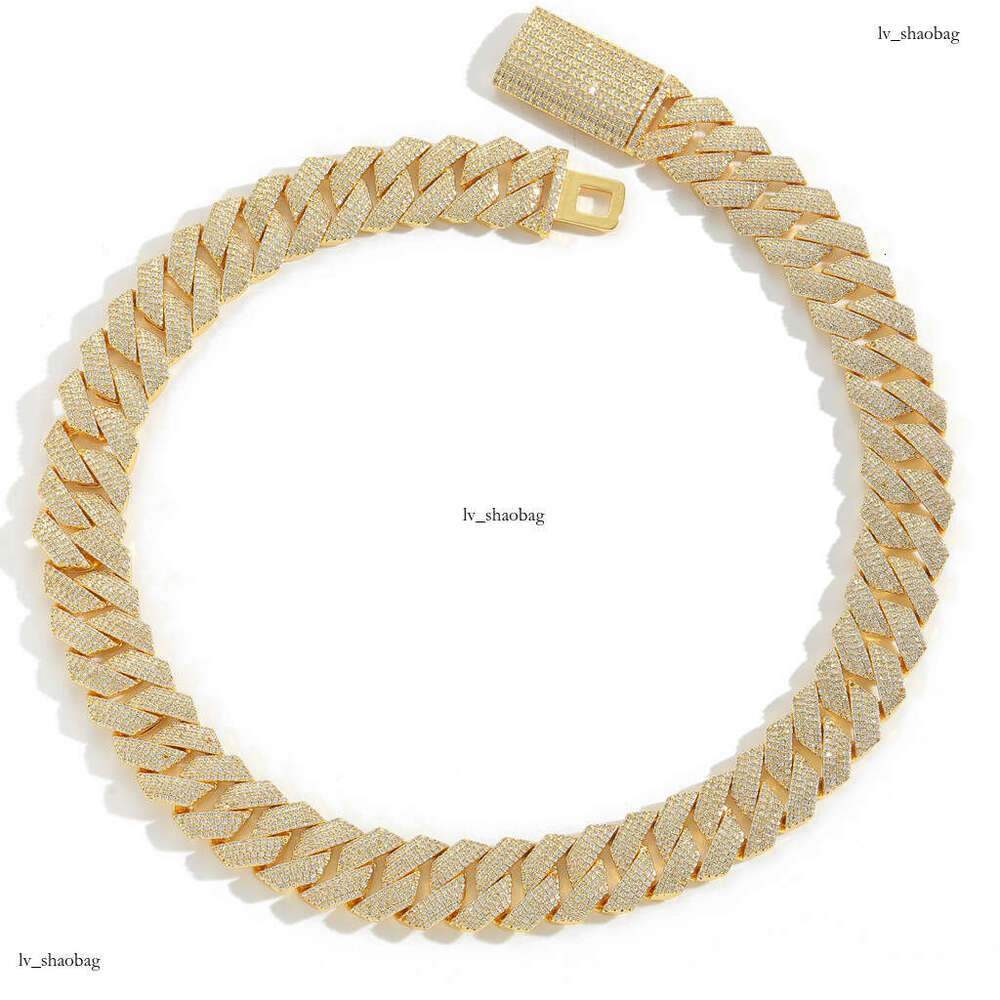 Meisa New 18MM Four-Row Moissanite chain Dia Cuban Personality Trend Necklace Men's Micro-Inlaid Hip-Hop Chain