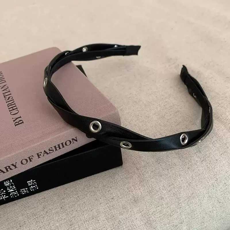 Black Pu Leather Cross Braided Band High-End Hair Accessories For Women Y250809