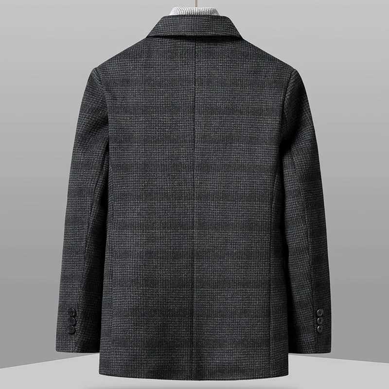 Casual Mens Warm Plaid Woolen Coat Winter Outerwear Loose 100% Wool Liner Short Overcoat Business Checker Thick Windproof JacketXJ250809