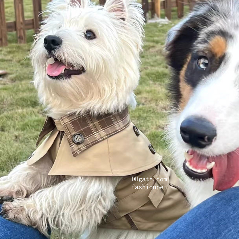 Designer Dog Clothes Classics Lapel Striped Grid Puppy Windbreaker, Luxury Lightweight Dog Jacket for Westie Maltese Poodle Yorkshire Terrier British 
