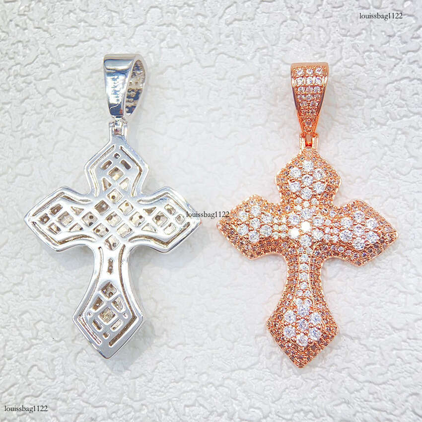Personalized Full Sterling Silver Inlaid Moissanite chain Cross Hip Hop Jewelry Unisex Necklace Pendant