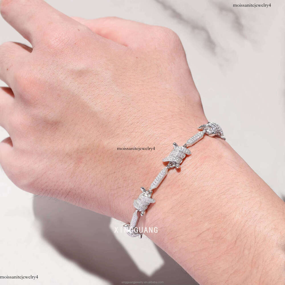 Hip Hop Jewelry VVS Dia Chain Men S Sterling Sier Round White Moissanite Cuban Link Bracelet
