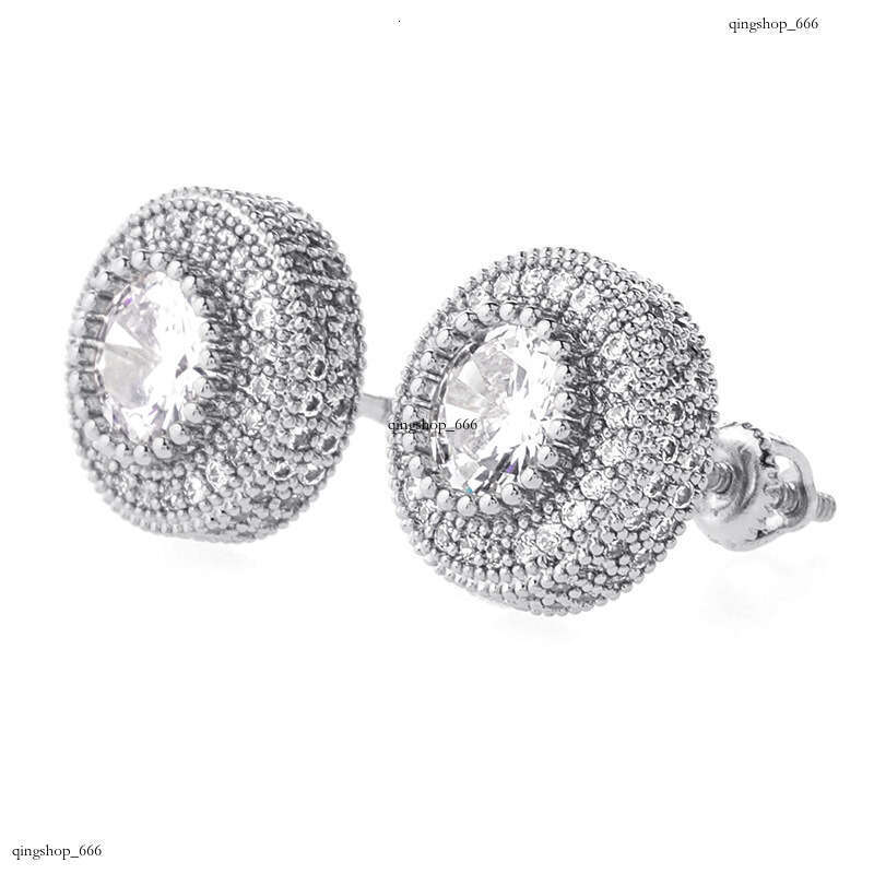 INS Round Full Zircon Hip-Hop Sier Needle Personality Unisex Trendy Earrings Jewelry